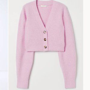 [GENTLY USED] H&M Cropped Rib-knit Cardigan (Light Pink/Lavender)